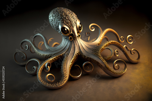 Fotografie, Obraz Illustrative desing of a decorative octopus made metal