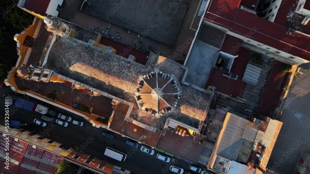 Beautiful aerial view of the church in city of Puebla in Mexico. Amazing sunset. Beautiful aerial view of the church in city of Puebla in Mexico. Amazing sunset.