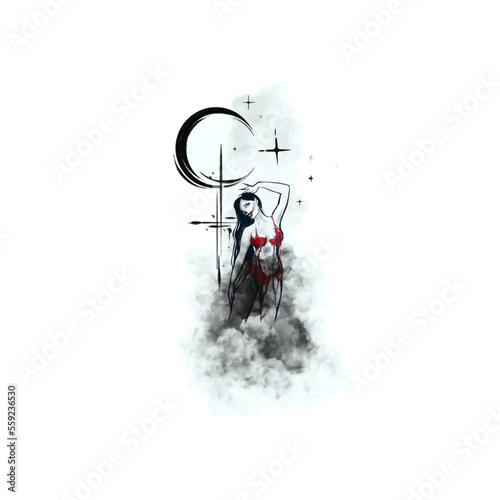 tattoo art concept of a symbol Lilith and beautiful demon woman
