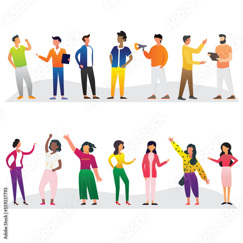 businessmen and women of various ethnicities, ages and body type flat characters vector illustration