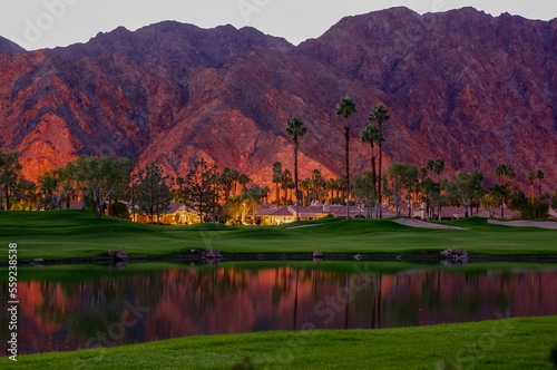 La Quinta mountains reflected in lake