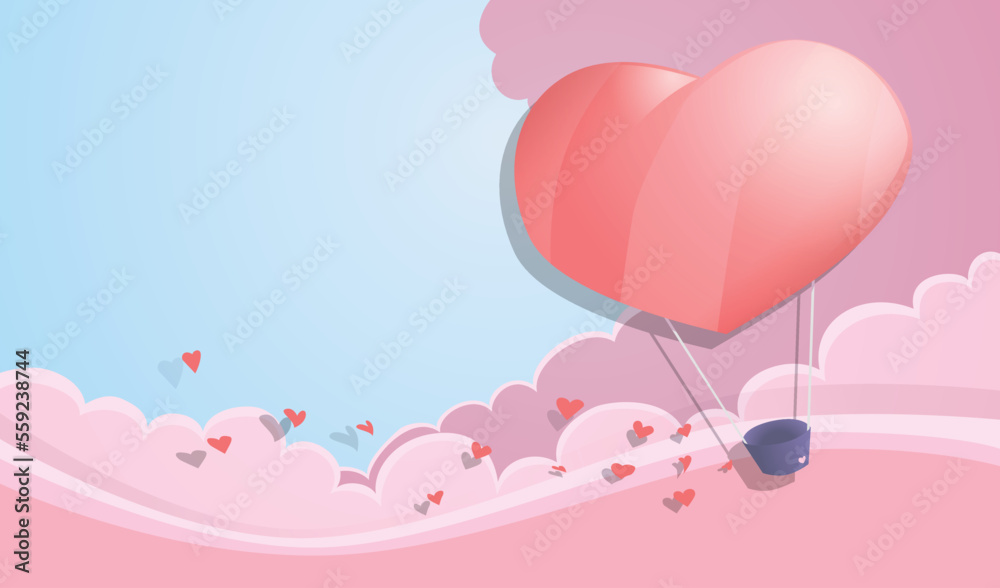 pink heart balloons floating in abstract background