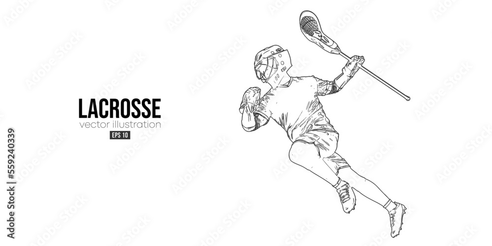 Fototapeta premium Abstract silhouette of a lacrosse player on white background. Lacrosse player man are throws the ball. Vector illustration
