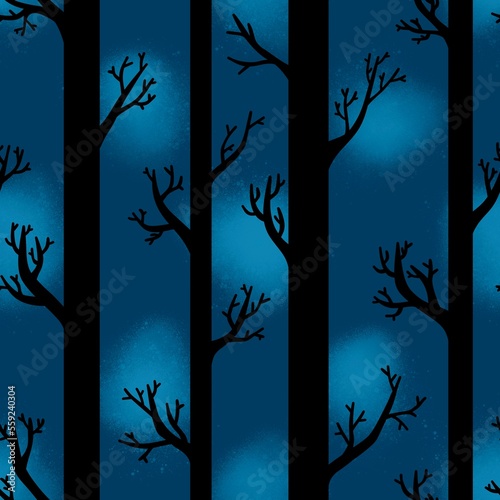 Abstract cartoon forest seamless tree and branches pattern for wrapping paper and kids clothes print and fabrics