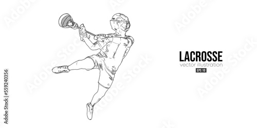 Abstract silhouette of a lacrosse player on white background. Lacrosse player man are throws the ball. Vector illustration