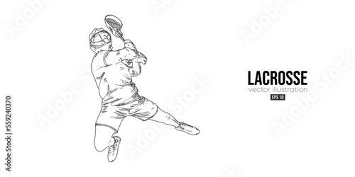Abstract silhouette of a lacrosse player on white background. Lacrosse player man are throws the ball. Vector illustration