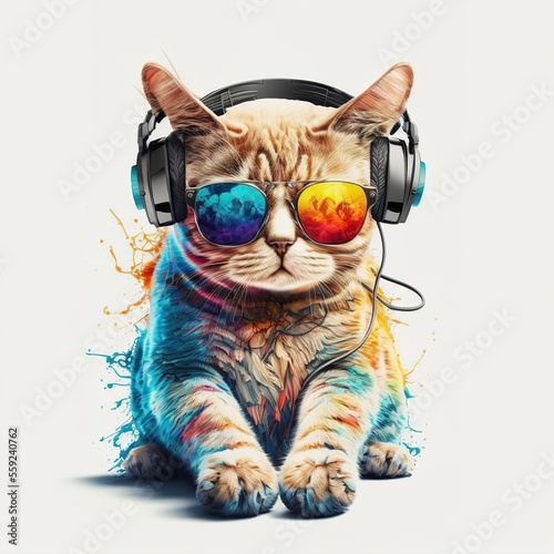 cat wearing sunglasses and headphone