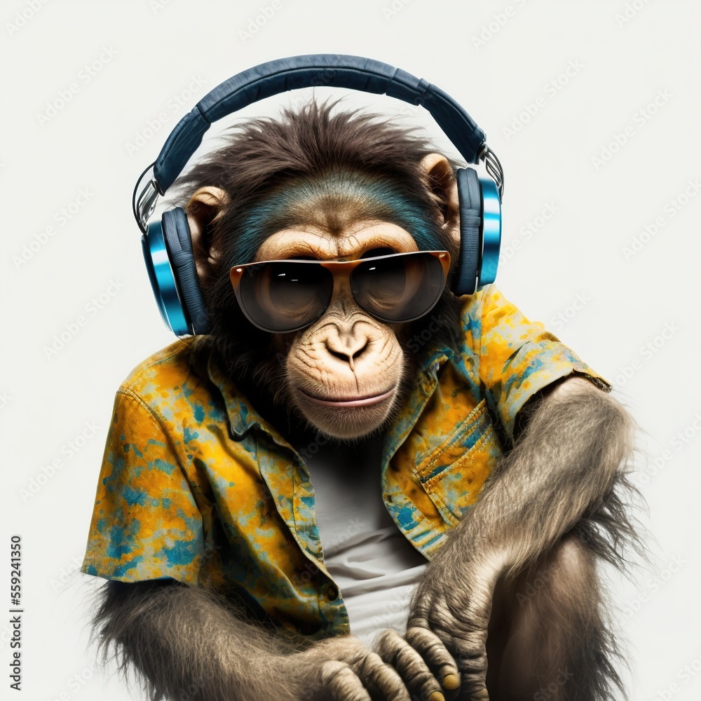monkey wearing sunglasses and headphone monkey wearing sunglasses and headphone