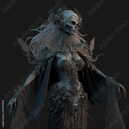 Scary Fantasy Gothic Elf on black background 