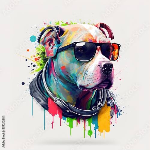 pitbull wearing sunglasses and headphone