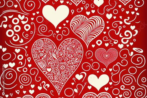 Valentine concept. White patterns of hearts on a red background. Gen Art 