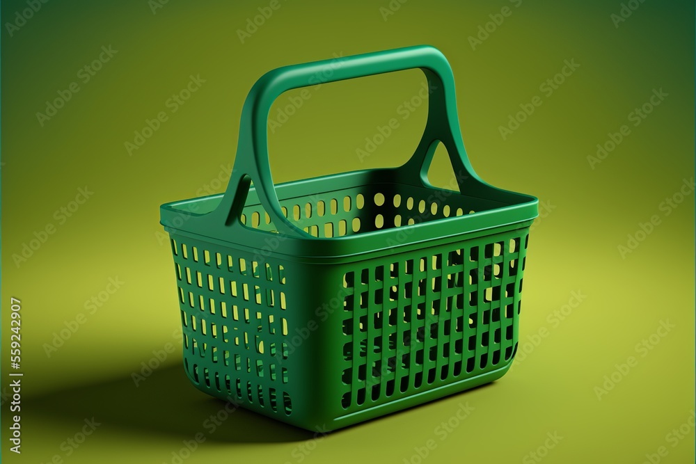 Fototapeta premium Grocery basket, green background. Digital illustration AI
