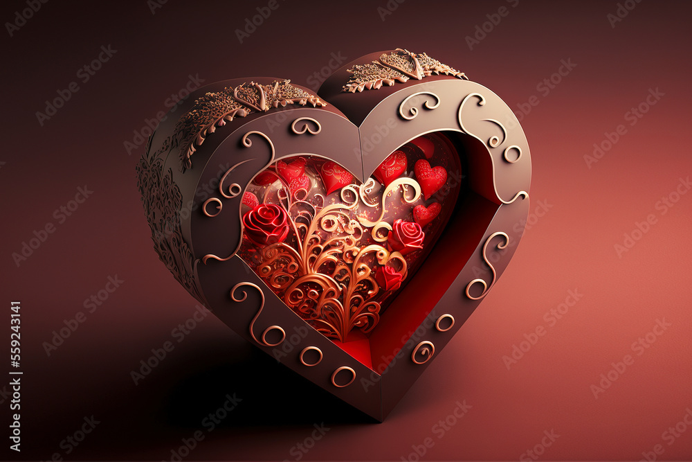 Valentine concept. A casket in the shape of a heart. Beautiful, romantic background. Gen Art Valentine concept. A casket in the shape of a heart. Beautiful, romantic background. Gen Art