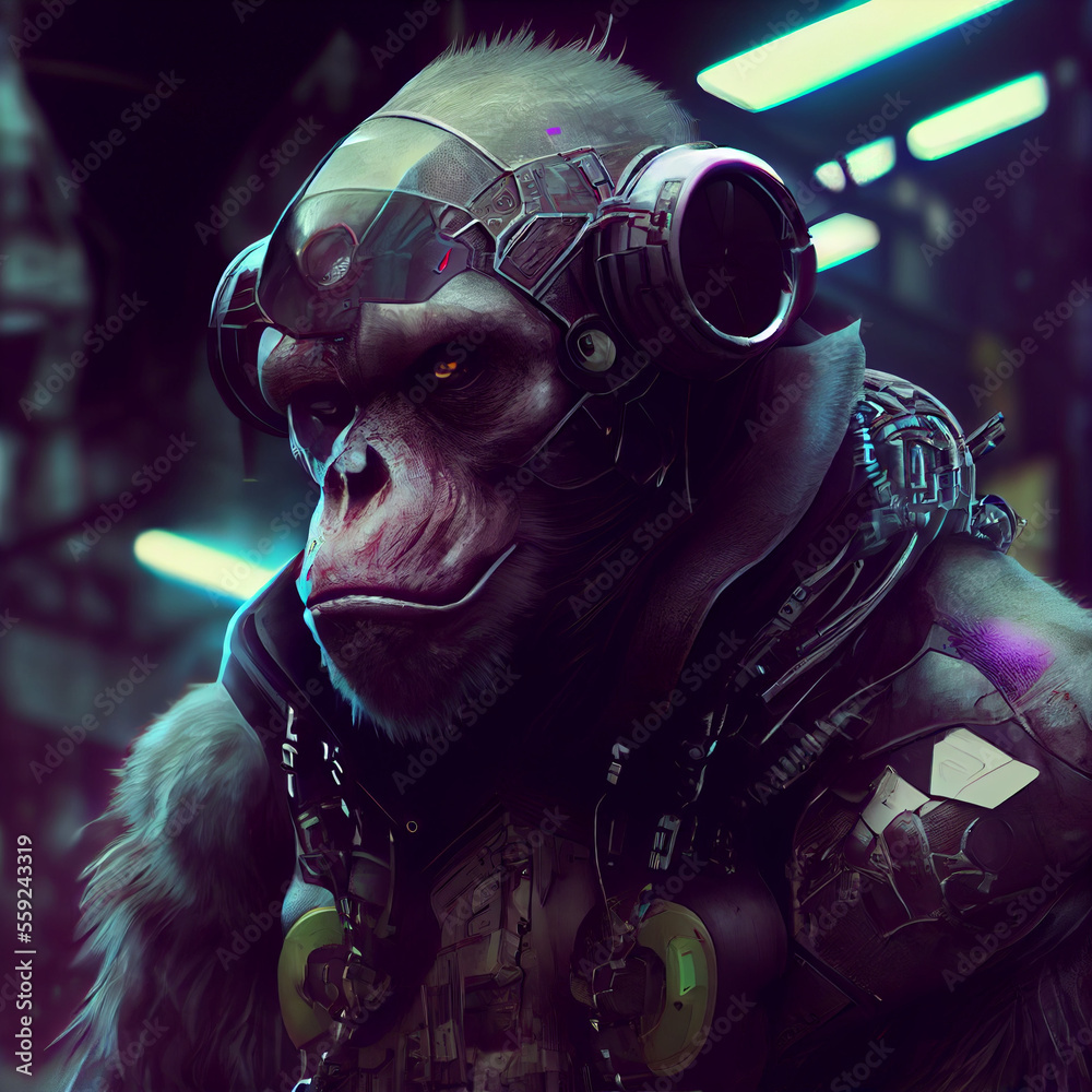 Portrait of an ape, humanoit gorila portrait, generative ai