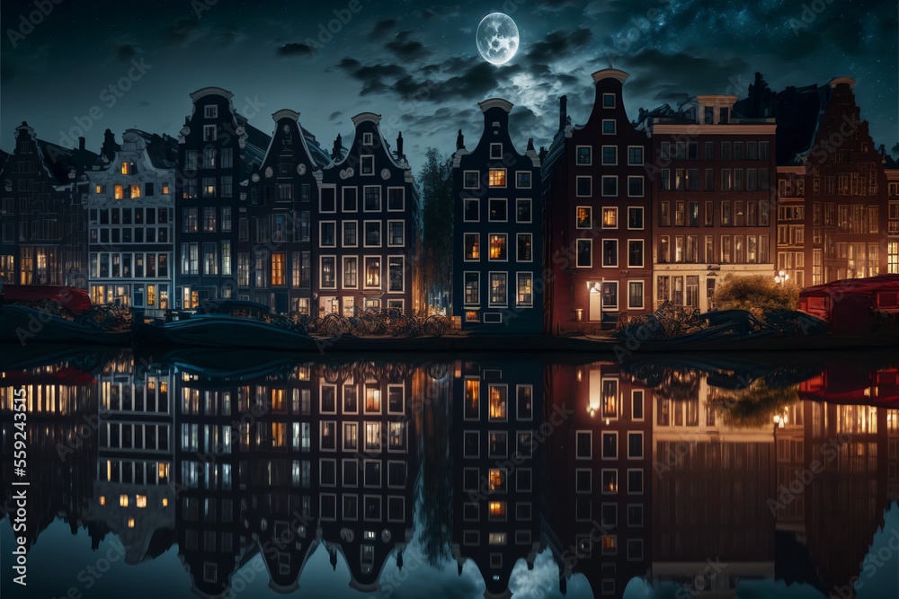 Amsterdam nighttime cityscape