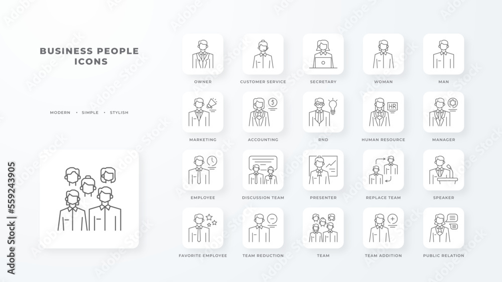 Business people, human resources, office management - thin line web icon set. Outline icons collection. Simple vector illustration. Business people, human resources, office management - thin line web icon set. Outline icons collection. Simple vector illustration.