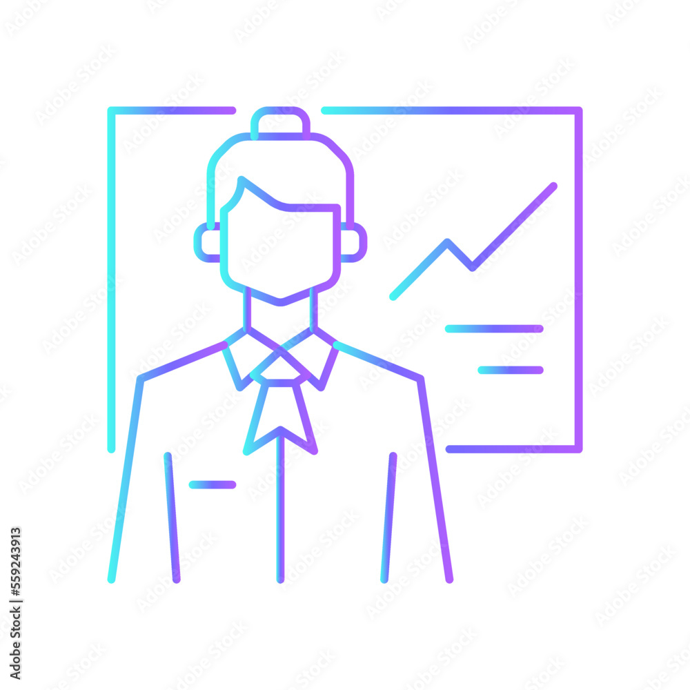 PRESENTER Business people icons with blue gradient outline style PRESENTER Business people icons with blue gradient outline style