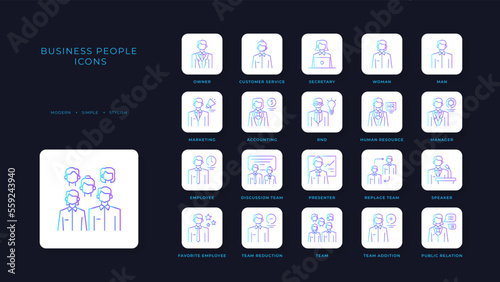 Business people, human resources, office management - thin line web icon set. Outline icons collection. Simple vector illustration.