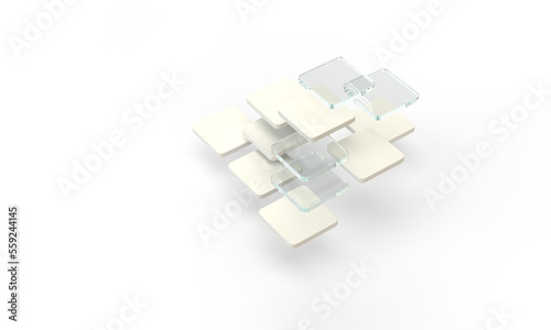 Beige glass tiles. Illustration on the topic of business, economics, bank, applications, programs. Minimal style, 3d rendering. Transparent background.