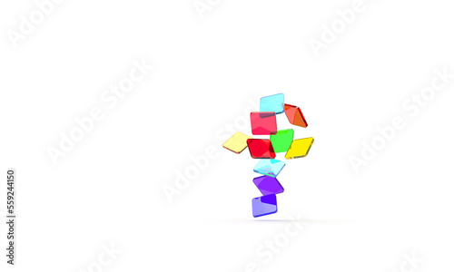 Multicolored glass tiles. Illustration on the theme of games, consoles, entertainment, holiday. Minimal style, 3d rendering. White background