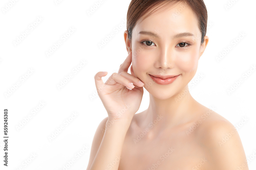 Beautiful young asian woman with clean fresh skin on white background, Face care, Facial treatment, Cosmetology, beauty and spa, Asian women portrait. Beautiful young asian woman with clean fresh skin on white background, Face care, Facial treatment, Cosmetology, beauty and spa, Asian women portrait.