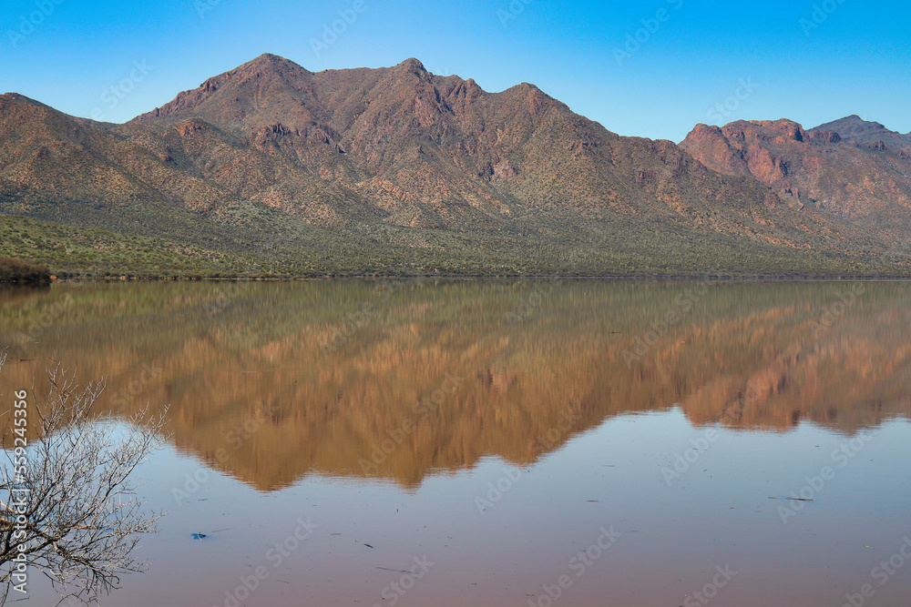 desert mountain reflection in the lake