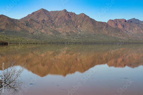 desert mountain reflection in the lake