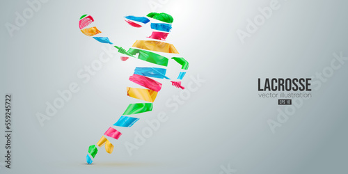 Abstract silhouette of a lacrosse player on white background. Lacrosse player woman are throws the ball. Vector illustration