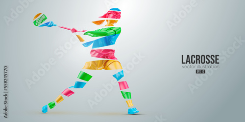 Abstract silhouette of a lacrosse player on white background. Lacrosse player woman are throws the ball. Vector illustration