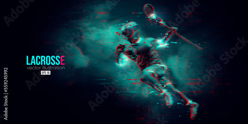 Abstract silhouette of a lacrosse player on black background. Lacrosse player man are throws the ball. Vector illustration