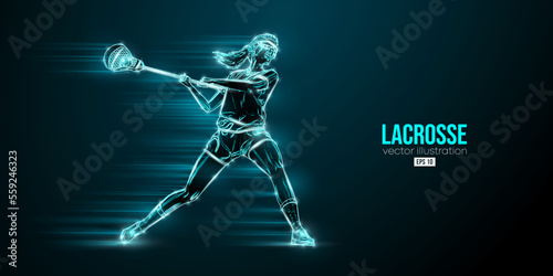 Abstract silhouette of a lacrosse player on black background. Lacrosse player woman are throws the ball. Vector illustration