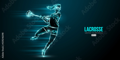 Abstract silhouette of a lacrosse player on black background. Lacrosse player woman are throws the ball. Vector illustration