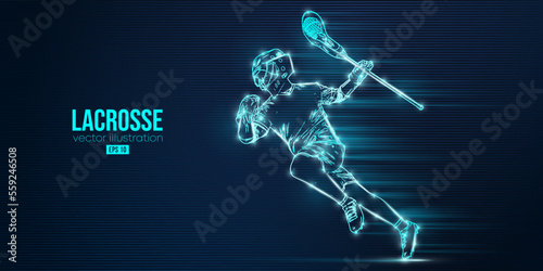 Abstract silhouette of a lacrosse player on blue background. Lacrosse player man are throws the ball. Vector illustration