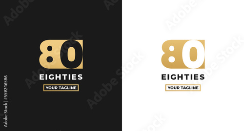 Number 80 logo or Logo Number 80 isolated on white and black background. Logo Number 80 elegant. Suitable for brand logos or products with the brand name fifteen. Number 80 logo simple gold color.