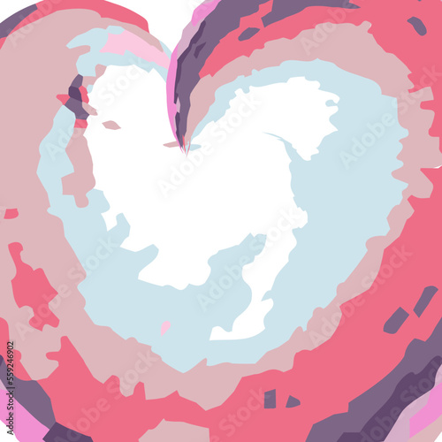 Motley Abstract frame, background texture in the shape of a heart in trendy soft colors. Isolate