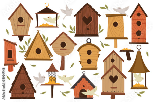 Birdhouses flat icons set Fototapeta