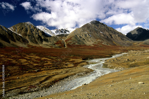 Hiking accross the Atlai Mountains, Tavanbogd National Park, Mongolia. photo