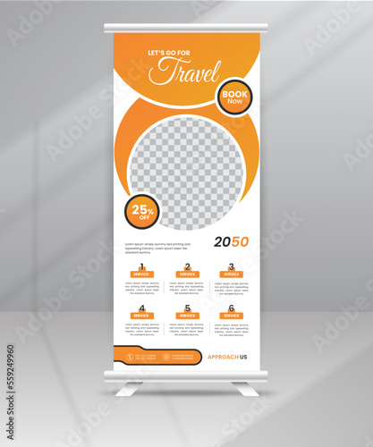 Tour sale vacation Business Roll up Banner Stand concept template for Travel Agency