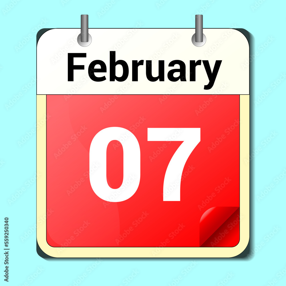 calendar vector drawing, date February 7 on the page calendar vector drawing, date February 7 on the page