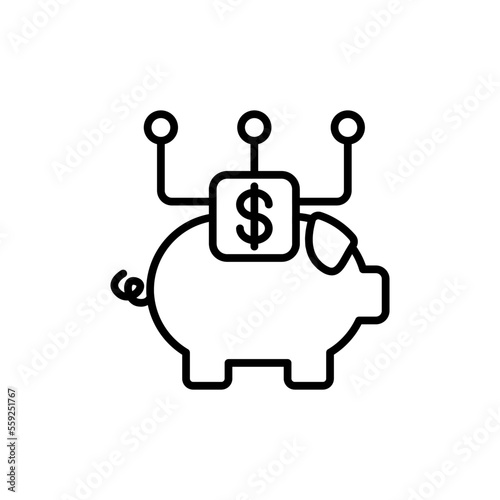 Digital piggy bank Icons with black outline style