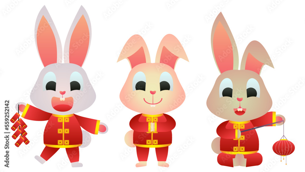 chinese new years 2023 rabbit with red chinese suit chinese new years 2023 rabbit with red chinese suit