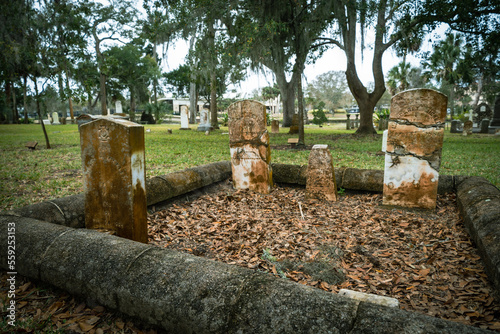 St. Augustine, Florida - Historic old tombstones in a graveyard - Mission of Nombre de Dios