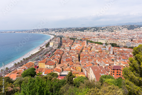 View of « la promenade des anglais » and the old Nice (Nice, Alpes-Maritimes, Provence-Alpes-Cote-d’Azur, France)