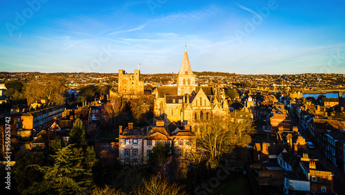 Aerial view of Rochester, a commuter town in the unitary authority of Medway in Kent, England