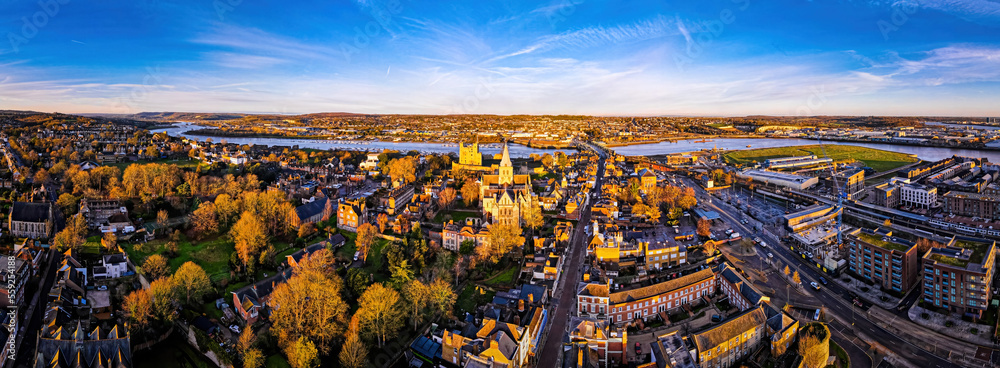 Aerial view of Rochester, a commuter town in the unitary authority of Medway in Kent, England