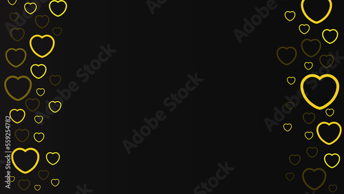 Dark black simple modern background with a lot of contrast love heart icon in gradient yellow, available copy space area, suitable for happy valentine day promo, quote, presentation, sale, celebration