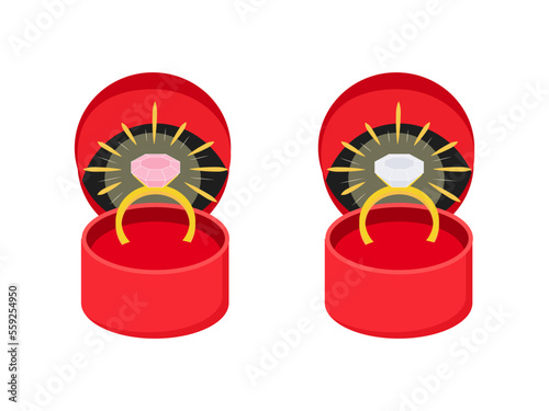 ring in a box

A ring with a shining stone in a box. Set of illustrations