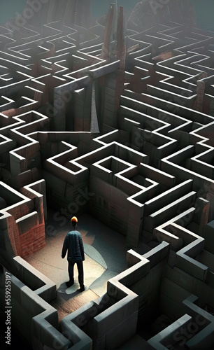 A man chooses his way in a maze- Created with Generative AI Technology
