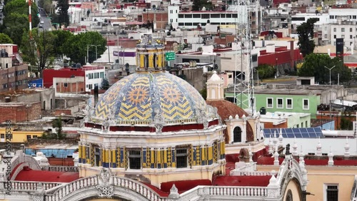 Beautiful aerial view of the San Cristobal church in city of Puebla in Mexico. Telephoto zoom lens.  photo