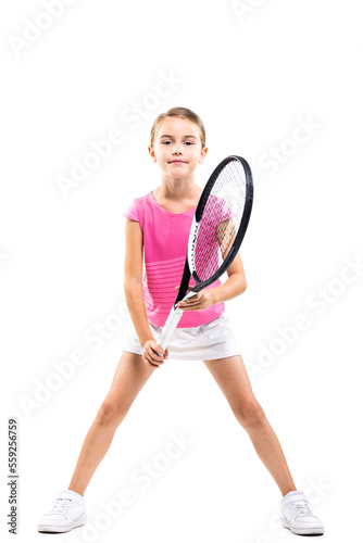 Bild auf Leinwand Young female tennis player in pink outfit